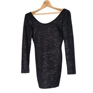 Monaco Animal Print Little Black Fitted Dress with Long Sleeves in Size XXS